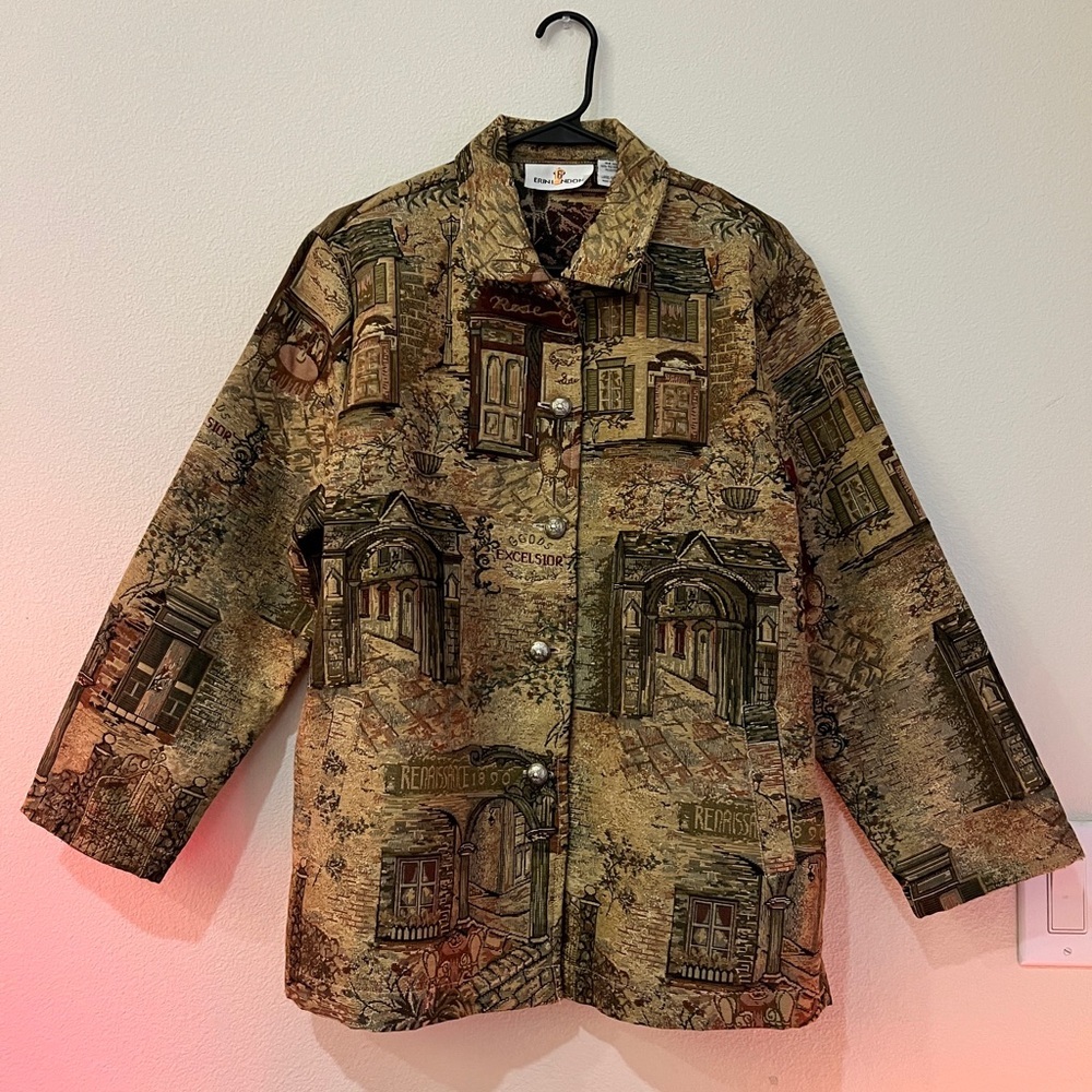 Vintage Erin London Tapestry Shirt Jacket | Scenic Cottagecore Print | Large